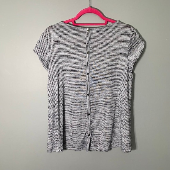 Market & Spruce Striped Short Sleeve Button Back Top Women's Medium - Picture 6 of 10